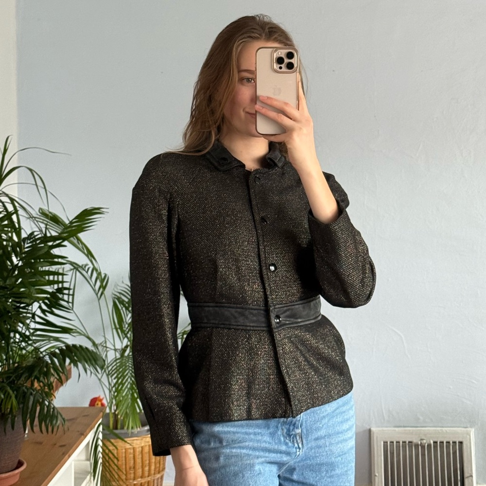 Dolce & Gabbana Peplum Button Up Dark Brown and Black Blazer, shimmery, sparkly